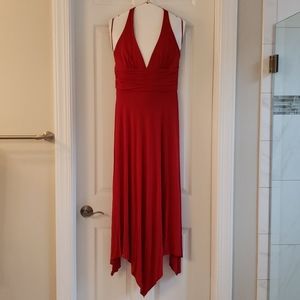 BCBGMaxAzria Long Halter Handkerchef Dress Red LG